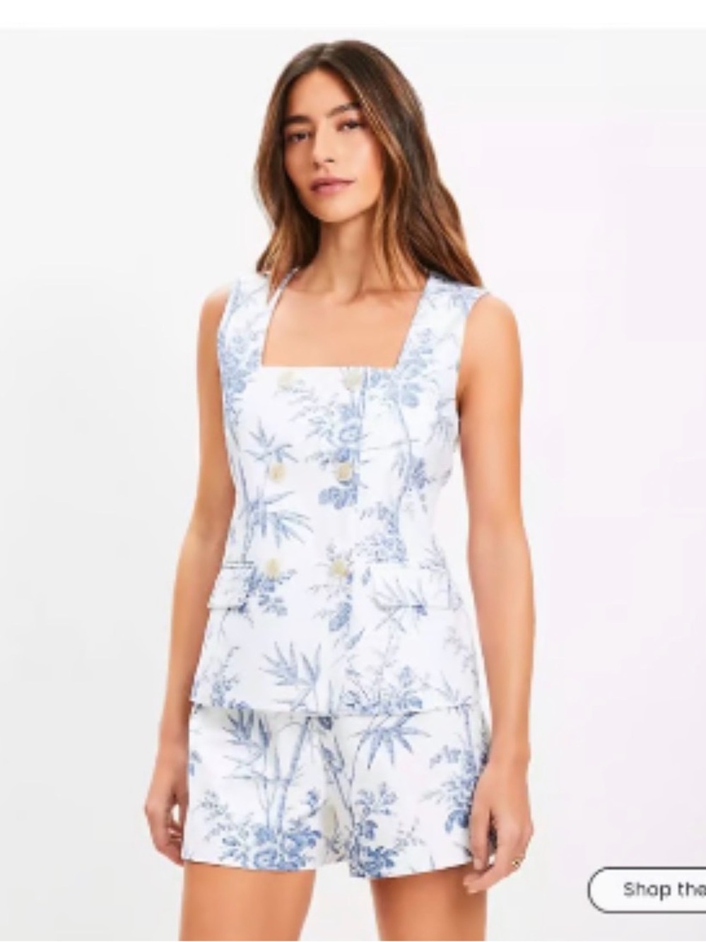 Loft Square-Neck Floral Print Tank Blue and White, NWT, size S petite